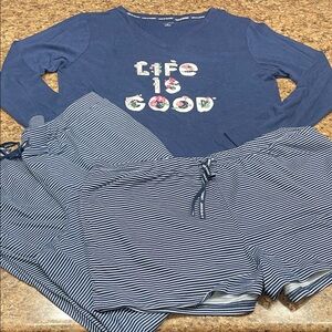 NEVER WORN Life Is Good Navy Striped 3 Piece Pajama Set Large